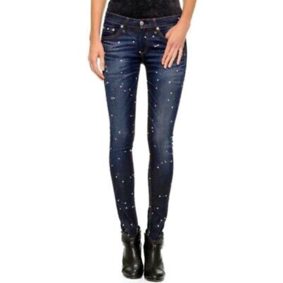 Women'sRAG & BONE Paint Splatter Cate Mid Rise Skinny Jeans Size 27 Anfield NWOT - Picture 1 of 12